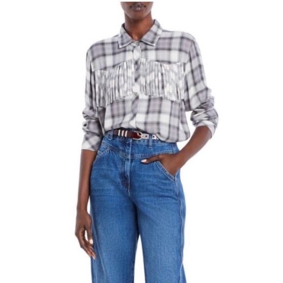 Rails Dolly Shirt in Olive Black Mini Check Plaid with Fringe Size Medium - Picture 5 of 13